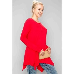 Oversized Long Sleeve Red Sharkbite Tunic Top